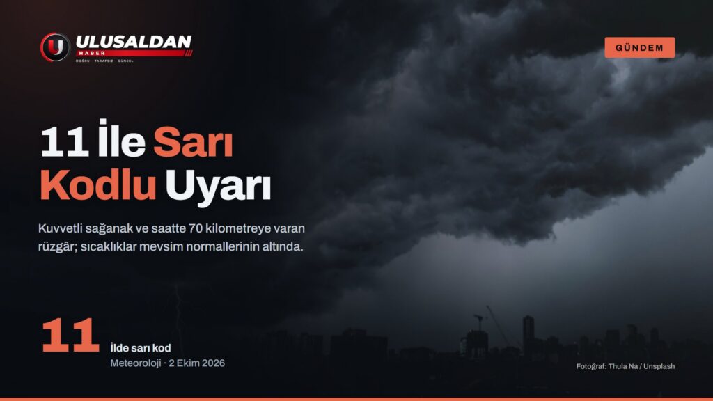 Kent üzerinde şimşek çakan koyu fırtına bulutları